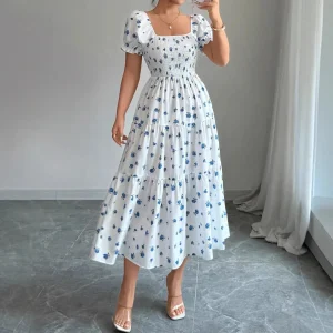 Meadow Whisper Shirred Ruffle Gown