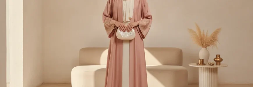 Elegant modest-luxury editorial, poised and feminine mood, soft