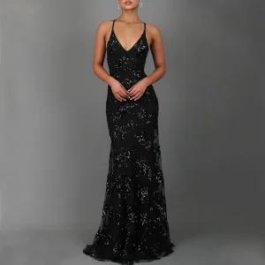 Sequin Embellished V-Neck Cami Fitted Dress